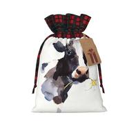 Watercolor Cow And Daisy Flower Printed drawstring gift bags Christmas drawstring gift bags perfect for Christmas party decorations and candy wrapping