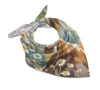 Watercolor Cow And Daisy Flower Silk Scarf Fashion Satin Head Scarf Lightweight Head Scarves for Neck Silk Scarves for Women Men Boho Hair Wrap Sleeping Kerchief Bandanas Pocket Square 18" X 18, White