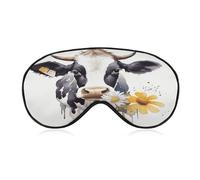 Watercolor Cow and Daisy Flower Sleep Mask,Adjustable Strap Sleeping Mask, Complete Light Blocking Sleep Shade Cover,Soft Breathable Comfortable Blindfold for Women and Men