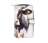 Watercolor Cow And Daisy Flower Wallet Multifunctional Wallets for Men Compact Wallet Purse Passport Bag