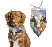 Watercolor Cow and Daisy FlowerPet Scarf Dog Bandana for Small Medium Large Exquisite Unique Cat Dogs Kerchief Premium Fabric Cute Triangle Cat Dogs Bibs Scarf