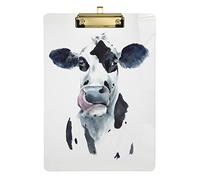 Watercolor Cow Head Portrait Black and White Farm Animal Plastic Clipboard A4 Letter Size PVC Writing Board with Low Profile Silver Metal Clip Hardboard for School, Office 12.5x9 Inch