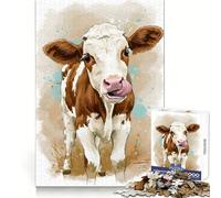 Watercolor Cow Licking Its Nose Puzzle for Adults 1000 Pieces Brain Capacity Tranquil Pastime Secure Lock Creative Gift (38x26cm)
