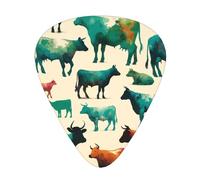 Watercolor-Cow-Pattern 12 Pack Guitar Picks With 3 Thicknesses And Storage Box, Abs Plectrums For Electric Bass Guitar Players