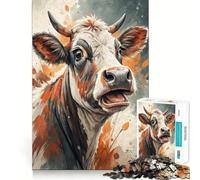 Watercolor Cow Portrait with Open Mouth Jigsaw Puzzles for Adults 1000 Think Boost Game Precise Interlock Structure Easy to Learn Family Enjoyment (50x75cm)