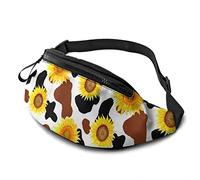 Watercolor Cow Print Sunflower Casual Fanny Waist Pack Bag Adjustable Lightweight Sport Belt Waist Bag for Sports Running Hiking Biking Walking