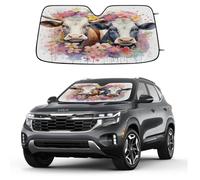 Watercolor Cows Flower Print Car Windshield Sun Shade Foldable Reflective Sunshade UV Protection Heat Block Front Window Shade for Car Truck SUV Keeps Interior Cool with Suction Cups