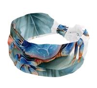 Watercolor Crab with Leaves Bubbles and Starfish Stretchy Headbands for Women, Non-Slip Hair Bands Fashion Sports Turban for Yoga Workout Daily Use