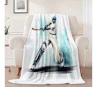 Watercolor Cricket Player Print Throw Blanket 70x100 cm - 3D Design Thermal flannel White Blankets for Sofa Bed Settee Couch, small Warm Cosy Cuddly Fluffy Throws