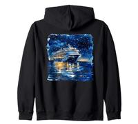 Watercolor Cruise Ship Night Sky Ocean Voyage Zip Hoodie