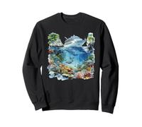 Watercolor Cruise Ship Underwater Coral Reef Scene Sweatshirt