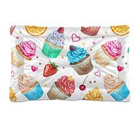 Watercolor Cupcakes Ice Cream Strawberry Colorful On White Dog Cat Bed Mat Soft Crate Pad Mattress Cushion for Small Medium Pets, Anti Slip Sleeping Kennel Mat Washable & Dry 36x24 inch