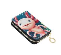 Watercolor Cute Axolotl Womens Wallets Small RFID Blocking Credit Card Holders Leather Coin Purse Wallet with Zipper