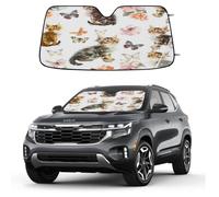 Watercolor Cute Cats Butterflies Car Windshield Sun Shade Foldable Reflective Sunshade UV Protection Heat Block Front Window Shade for Car Truck SUV Keeps Interior Cool with Suction Cups