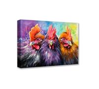 Watercolor Cute Chickens Wall Pictures for Bedroom Funny Animal Paintings 1P Canvas Colorful Animals Artwork Home Decor for Living Room Framed Ready to Hang Posters and Prints Farmhouse Art 24x36inch