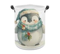 Watercolor Cute Christmas Penguin Laundry Baskets Laundry Hamper Waterproof Foldable Storage Bin Dirty Clothes Laundry Basket for Living Room Bathroom