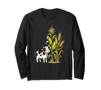 Watercolor Cute Cow with Corn Stalk and Wheat Long Sleeve T-Shirt