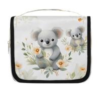 Watercolor Cute Floral Koala Hanging Toiletry Bag for Travel, Waterproof Polyester Makeup Organizer, Portable Cosmetic Bag with Hook for Bathroom Business Trips Gym Camping