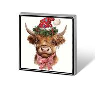 Watercolor Cute Highland Cow Red Christmas Hat Unisex Brooches & Pins Square Lightweight Lapel Badge Jewelry for Clothing Shawl Hat