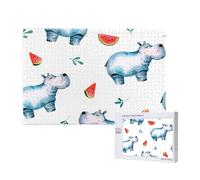 Watercolor Cute Hippo Watermelon,1000 Pieces Wooden Jigsaw Family Game Jigsaw Puzzles for Adults Teens Home Decor