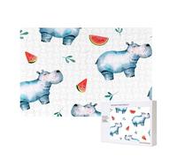 Watercolor Cute Hippo Watermelon,300 Pieces Wooden Jigsaw Family Game Jigsaw Puzzles for Adults Teens Home Decor