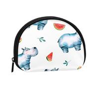 Watercolor Cute Hippo Watermelon, Women's Storage Bag Shell Makeup Bag Small Coin Purse Shell Change Pouch
