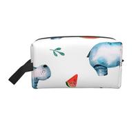 Watercolor Cute Hippo WatermelonMakeup Trave Bag for Women,Cosmetic Large Capacity Organizer
