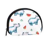 Watercolor Cute Hippo WatermelonSmall Makeup Sanitary Napkin Storage Bag,Women's Cosmetic Coin Purse