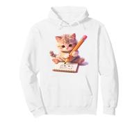 Watercolor Cute Little Kitten Drawing a Self-Portrait Sketch Pullover Hoodie