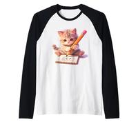 Watercolor Cute Little Kitten Drawing a Self-Portrait Sketch Raglan Baseball Tee