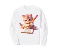 Watercolor Cute Little Kitten Drawing a Self-Portrait Sketch Sweatshirt