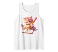 Watercolor Cute Little Kitten Drawing a Self-Portrait Sketch Tank Top