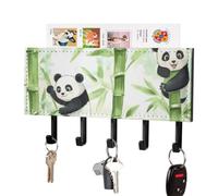 Watercolor Cute Pandas Wall Mounted Key Hook | Decorative Key Hanger With 5 Hooks Multifunctional Wall Mounted Key Hook For Entrance Hallway Home Decor 7.1 x 4.3 Inches