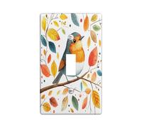 Watercolor Cute Robins Decorative Light Switch Cover Plate 1 Gang Single Toggle, Funny Country Plant Branch Electrical Faceplate for Kitchen Bathroom, Bird Switchcover Decor