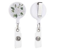 Watercolor Cute White Hydragneas Floral Bouquet Retractable Badge Holder Reel Clip ID Card Holder for Doctor Nurse Student Office Worker