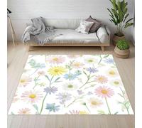 Watercolor Daisies 8x10 Washable Area RugNonSlip Pastel Yellow Carpet for Living Room Bedroom Laundry & GuestroomSoft Indoor Throw Mat Large Decorative Floor Covering