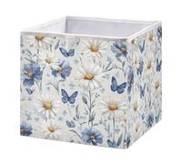 Watercolor Daisy and Butterfly Cube Storage Boxes 28x28x28 cm Square Bins Collapsible Cube Box Organiser for Organising Clothes