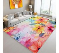Watercolor Daisy Flowers And Leaves Area Rug 100 X 150 Cm Machine Washable Rug For Living Room Non Slip Non Shedding Area Rugs Soft Short Pile Carpet For Dining Room Office Orange Pink