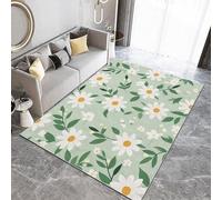 Watercolor Daisy Green Leaves Washable Area Rugs Light Green Area Rug for Living Room 60 x 90 cm Soft Faux Short Pile Carpet Mat Durable Enough Foldable Apply to Bedroom Dining Room