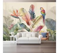 Watercolor Decorative Arts Tropical Plants Wall Mural Wallpaper Design, Non-Woven Wallpaper for Bedroom or Living Room - Beige Decorative Photo Mural 350 x 256 cm（WxH