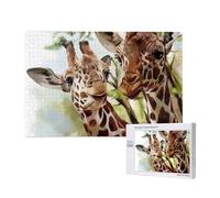 Watercolor Deer Giraffe,1000 Pieces Wooden Jigsaw Family Game Jigsaw Puzzles for Adults Teens Home Decor