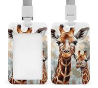 Watercolor Deer Giraffe ID Badge Holder Durable ABS Plastic Card Case Protector with Lanyard, Push-Pull Slot, Stylish Lanyard ID Card Holders for Office Corporate Use