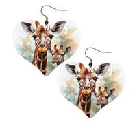 Watercolor Deer Giraffe Leather Earring Lightweight Earrings Fun Ear Pendants For Women Mother'S Day Beach