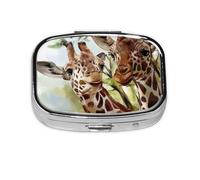 Watercolor Deer Giraffe,Meta Pill Box 2 Compartment Medicine Case,Portable Organizer