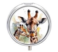 Watercolor Deer Giraffe Pill Box 3-Compartment Medicine Pill Case Portable Round Pill Box Pill Container Holder to Hold Vitamins Decorative Metal Medicine Organizer