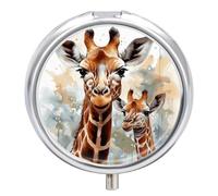 Watercolor Deer Giraffe Pill Box,3 Compartments Round Small Pills Case Moisture-Proof Portable Pill Container for Travel Vitamins Fish Oil Supplements