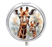 Watercolor Deer Giraffe Pill Box Round Portable Small Pill Case Waterproof Travel Pill Box Organizer for Pocket Purse and Daily Convenience