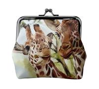 Watercolor Deer Giraffe, PU Leather Coin Purse, Small Wallets, Change Pouch with Kiss Lock Clasp Buckle, Change Purse
