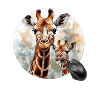 Watercolor Deer Giraffe Round Mouse Pad 7.8 Inch, Portable Gaming Mouse Mat with Non-Slip Rubber Base & Smooth Surface, Waterproof Mousepad for PC, Laptop, Computer, Office, Home
