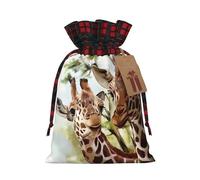 Watercolor Deer Giraffe S Christmas drawstring gift bags printed flower-strap gift bags perfect for birthdays and holiday parties